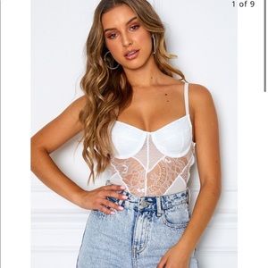 white fox white lace body suit